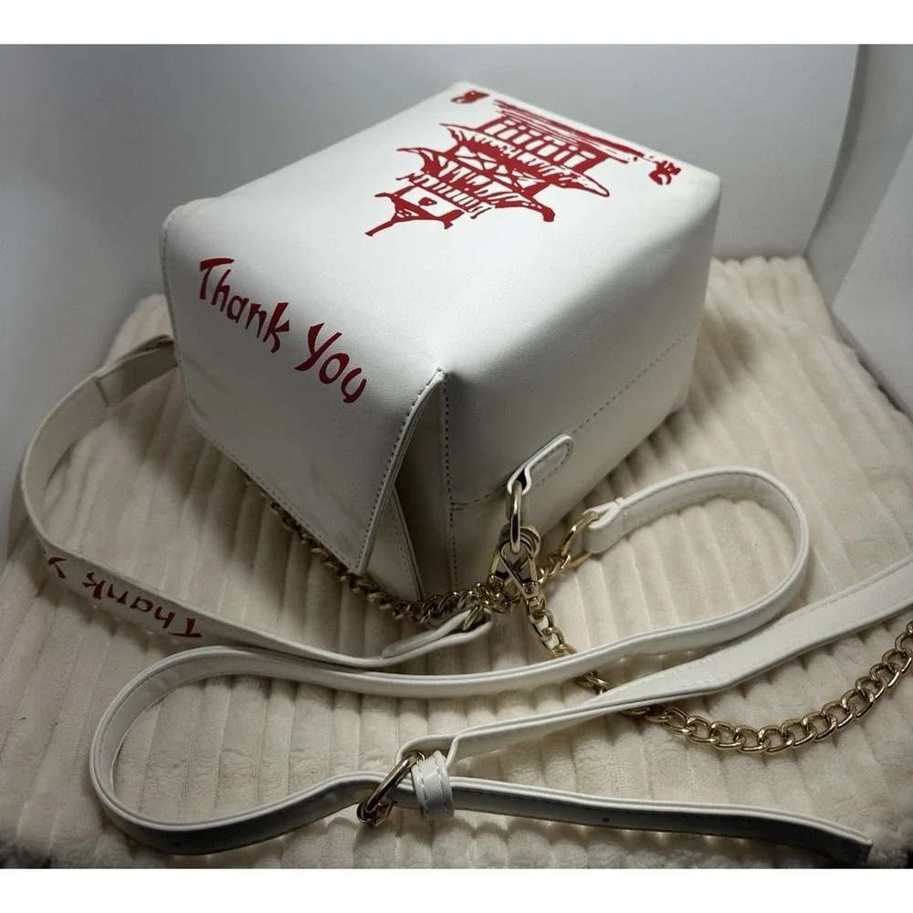 Chinese Takeout Box Vinyl Purse Handbag w/ chain Trendy Cool Pre-Owned